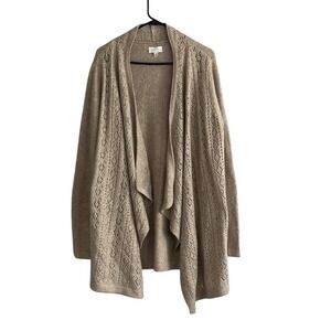 Lucky Brand Open Front Knit Waterfall Cardigan Large Tan Beige Large Boho